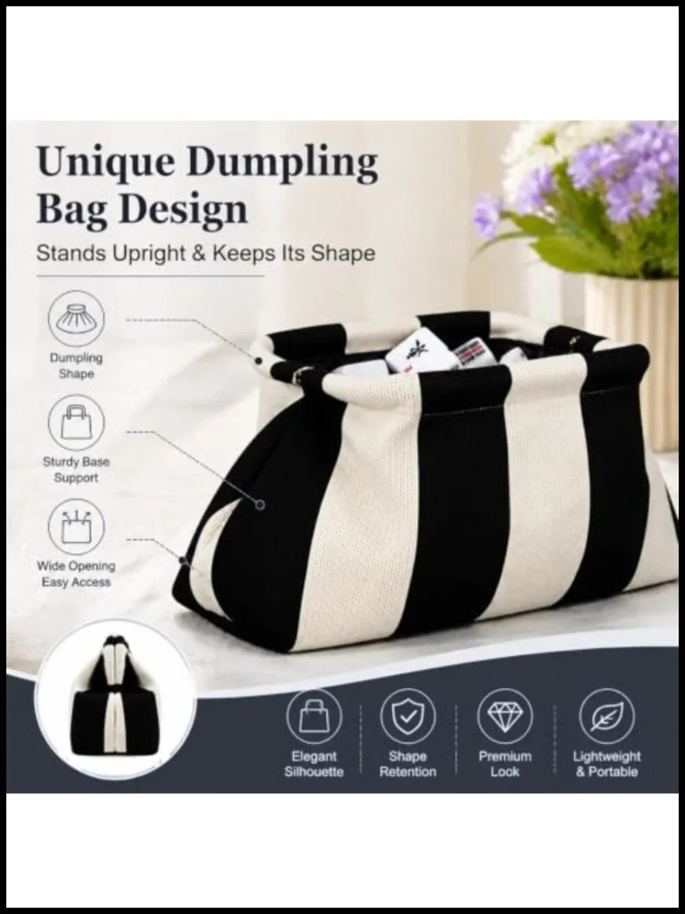 Striped Woven Mahjong Tile Bag Clutch Storage Case